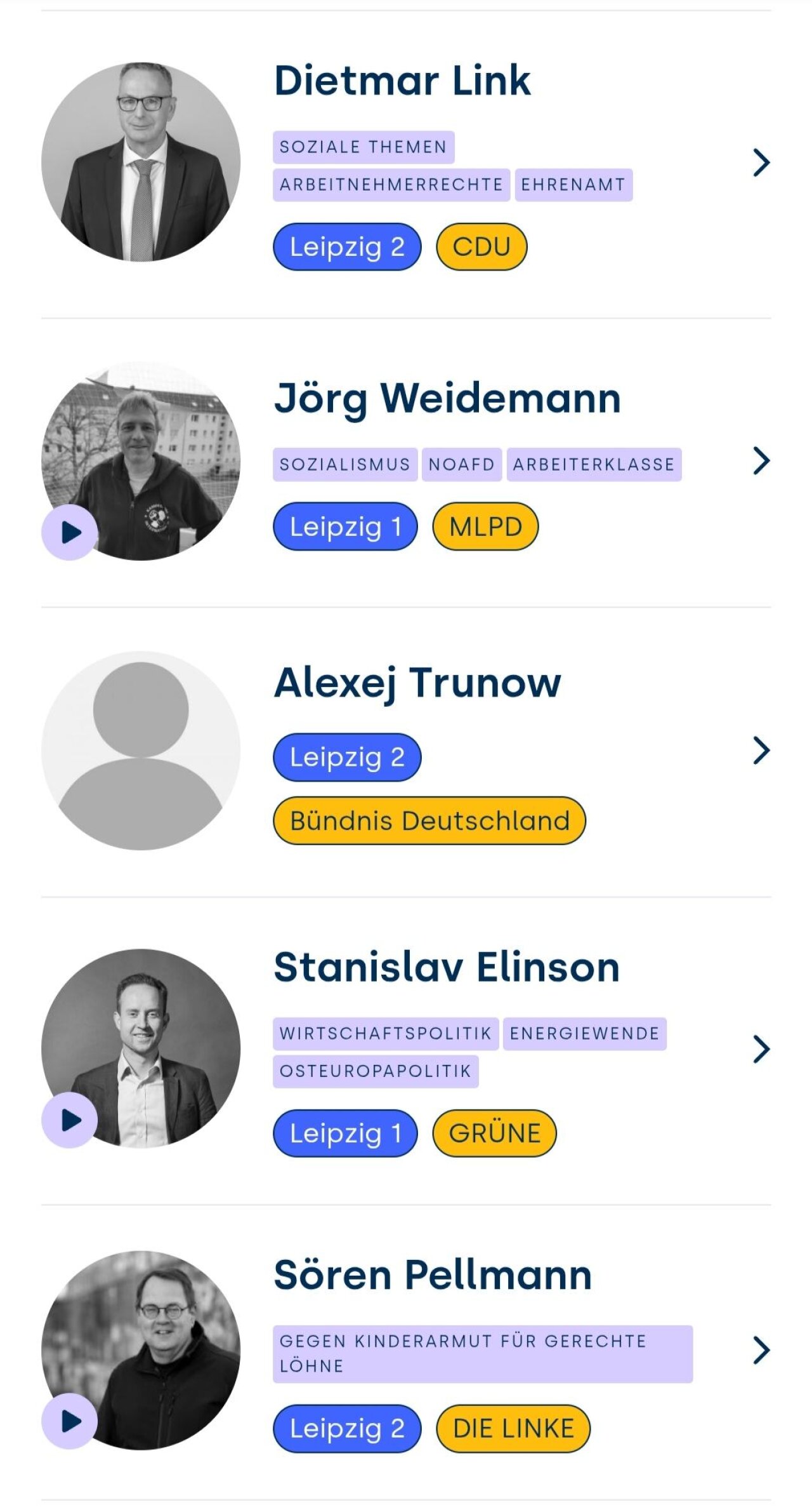 Screenshot von www.leipzig-wählt.de mit der Profil-Übersicht der Kandidierenden.
